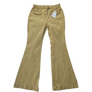 Boden NWT High‎ Rise Flare Denim Khaki Beige Front Pockets Women's Size 10